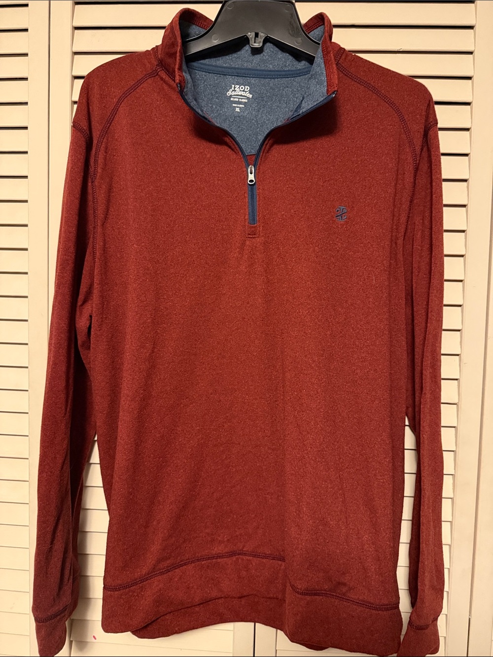 Izod Men’s Rust Red Quarter-Zip Pullover with Navy Trim